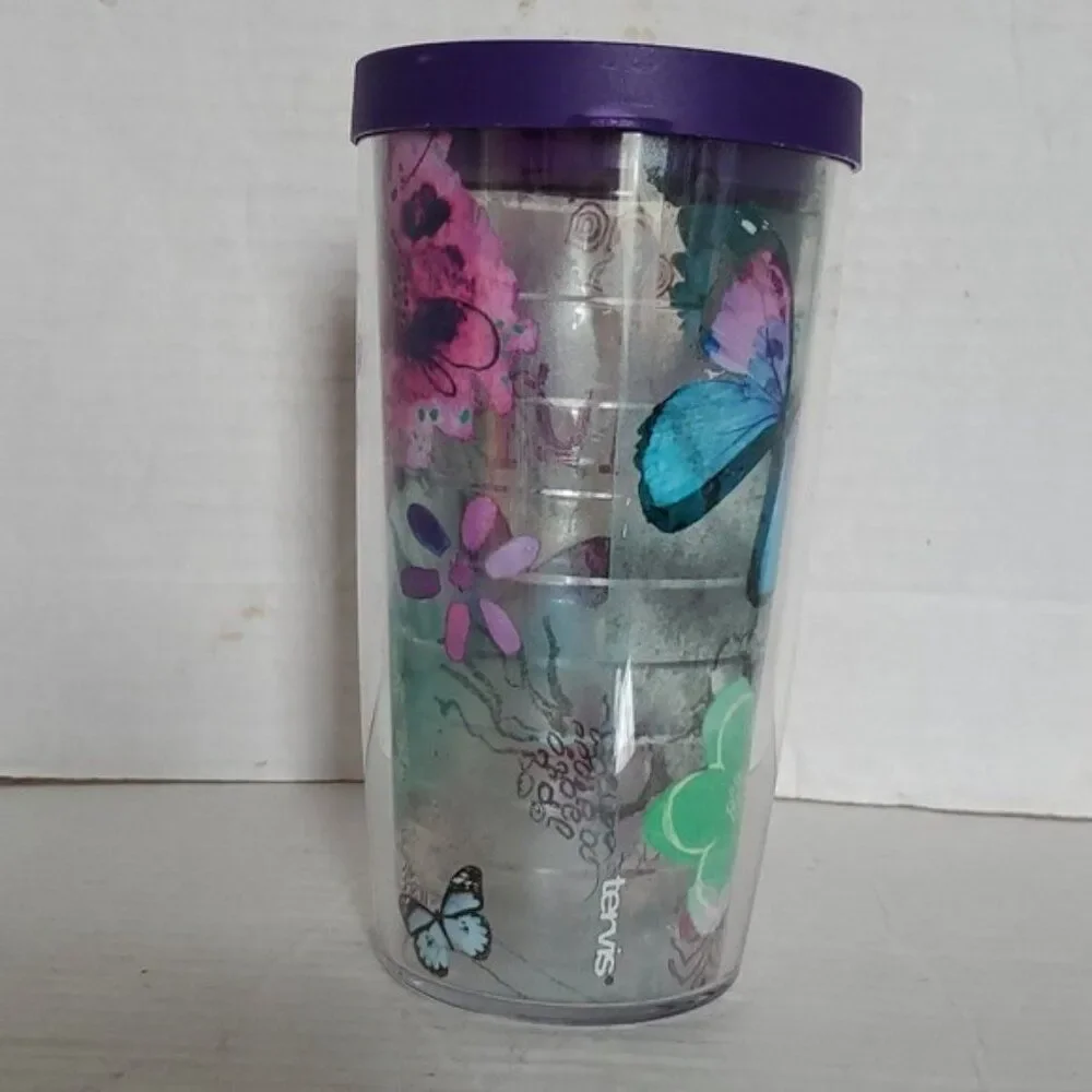 Tervis Mom 16 oz Travel Tumbler Cup Mug Floral Butterfly Purple BPA FREE PLASTIC